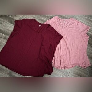 Set Of 2 Old Navy Cotton Slub Knit Everywhere T-Shirts Short Sleeves V-Neck 4X